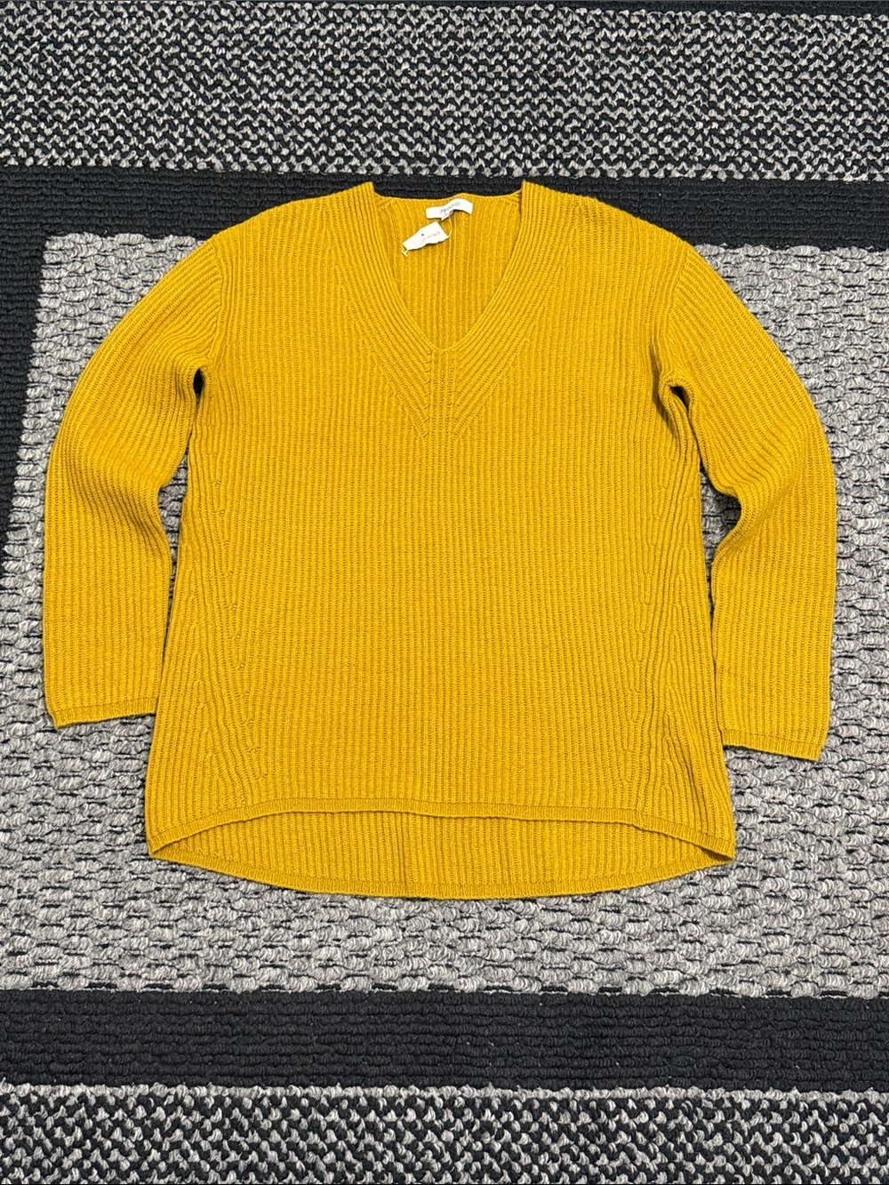 Madewell Mustard Ribbed V-Neck Pullover Sweater Sz S Wool Blend Casual Classic